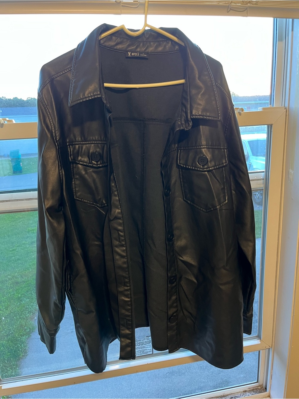 Very J Black Faux Leather Button-Front Shacket